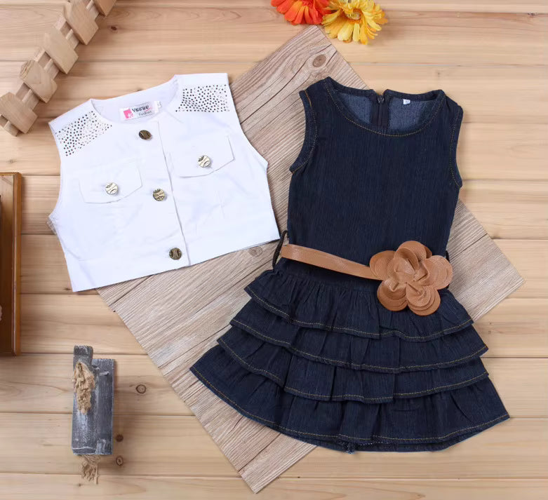 SUMMER KOREA FASHION KIDS GIRLS HOT SALE JEANS LAYERED DRESSES