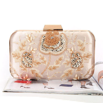 New Beaded Dinner Bag Handmade Evening Elegant Party Chain Banquet Bag Flower Clutch Handbag