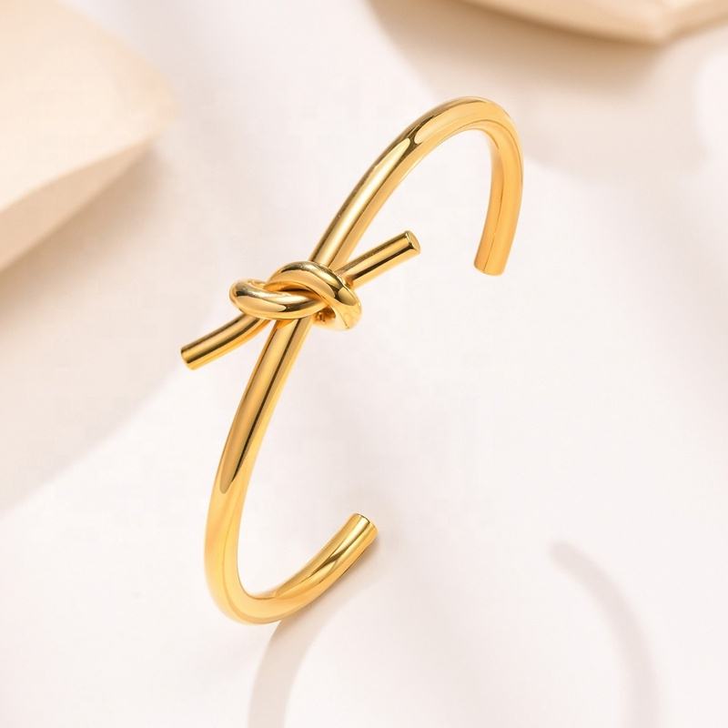 Women Cuff Bracelet 18K Gold Jewelry Cuff Bangle Stainless Steel Knot Bracelet For Women