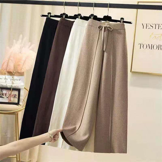 Classical ladies autumn new arrival high waist loose leg solid soft wool pants