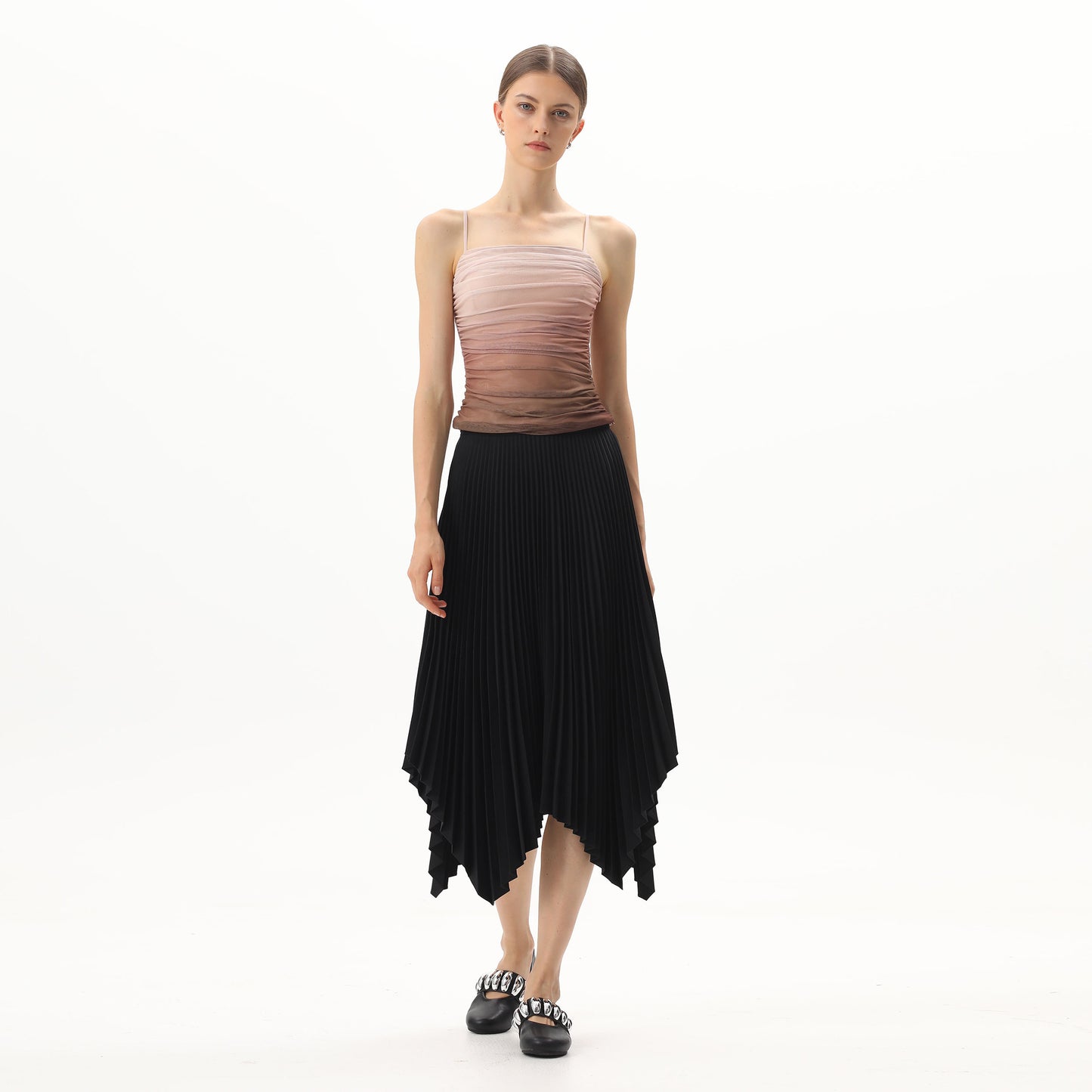 Women Crepe Chiffon Polyester Fabric Elegant Maxi Casual Pleated Long Skirts