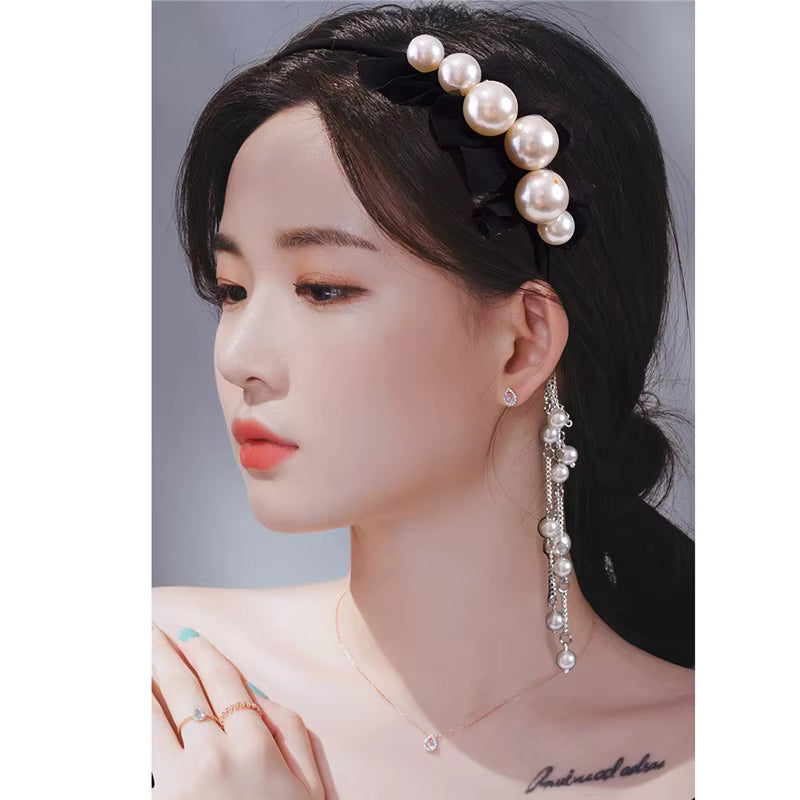 Bling Tassel Headband Woman Grace Earrings Tassels Hair Hoop Fashion Diamond Pearl Hair Bands Headband