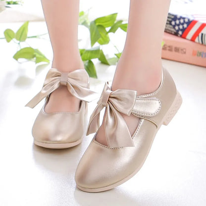 Girls Princess Shoes Shallow Bowknot Metallic Color Fashion Sweet Girl's Mary Janes Shoes Light Non-slip 26-36 Kids Ballet Flats