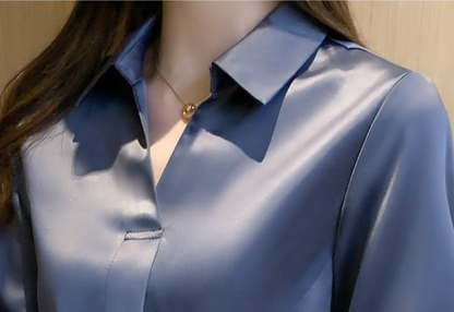 Hot Spring Autumn Solid Long Sleeve Chiffon Blouse Shirt Turn Down Collar Office Blouse