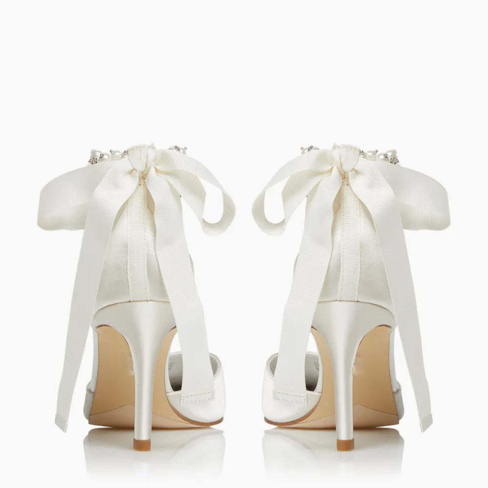 Ladies Bridal Shoes Elegant White Satin Stiletto Heels Ankle Strap Pumps