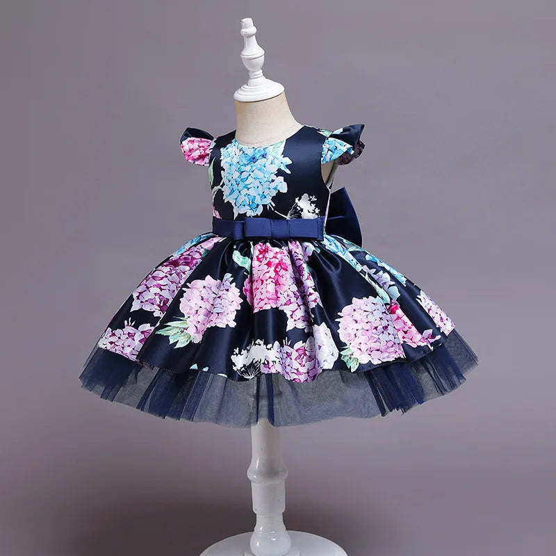 Vintage Flower Print Kids Party Dress For Girl Children Costume Princess Dresses Vestido Girls Christmas Clothes Gown 2 8 Years