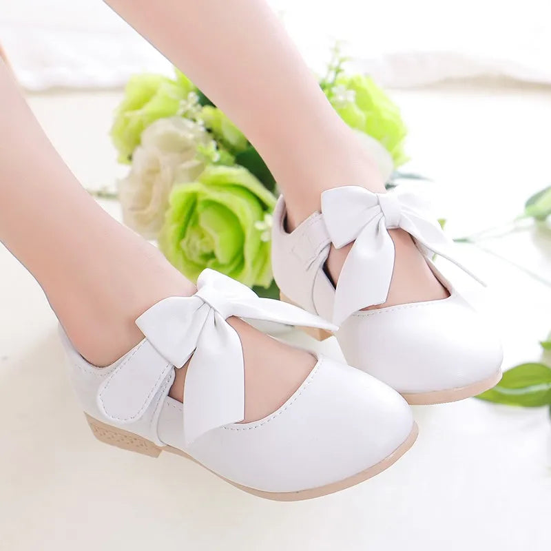 Girls Princess Shoes Shallow Bowknot Metallic Color Fashion Sweet Girl's Mary Janes Shoes Light Non-slip 26-36 Kids Ballet Flats