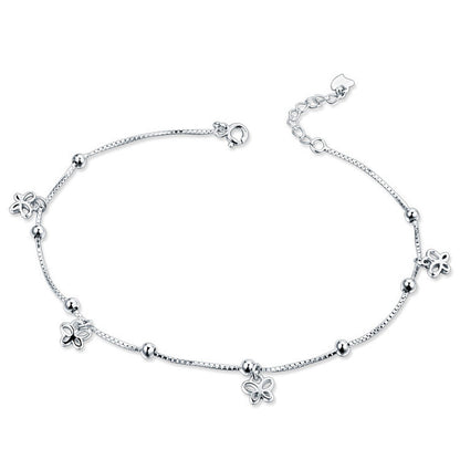 Sterling Silver Butterfly with Bell Pendant Anklet Jewelry