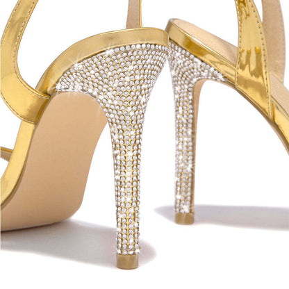 Women Thin Heels Shoes Rhinestone heels for ladies summer sandals party gold heels dress shoes