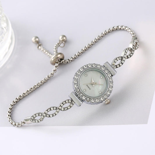 New Fashion Women's Quartz Watch Diamond-Encrusted Ladies Bracelet Adjustable Winding Pattern Free Oval 9mm Buckle