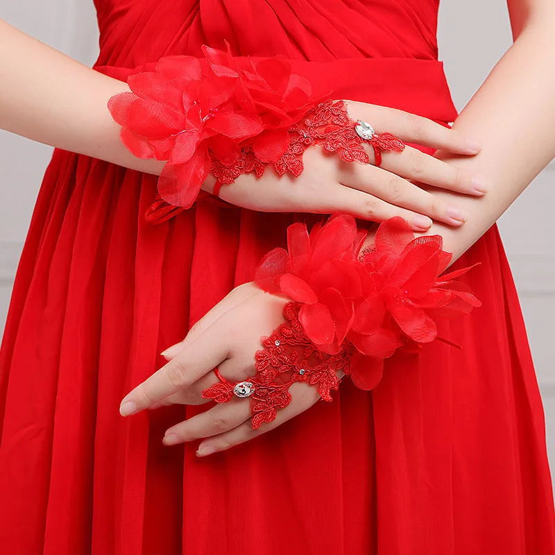Girl Gloves Fingerless Wedding Gloves Lace Beaded Short Design Gloves For Bridal Wedding Accessories