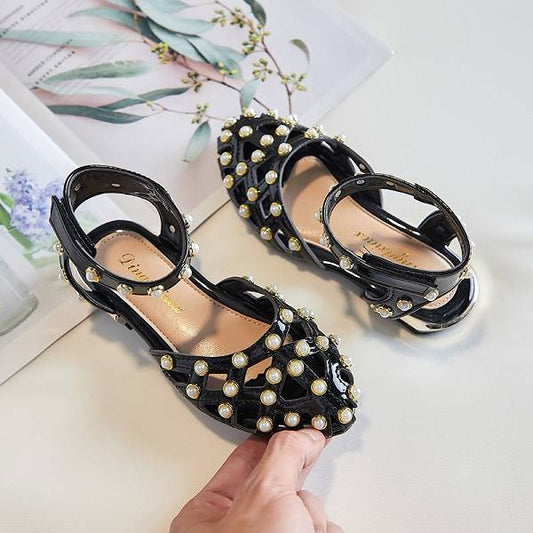 Children's High Heels Korean Version Princess Fish Mouth Bow Little Girl Crystal Shoes (Available)