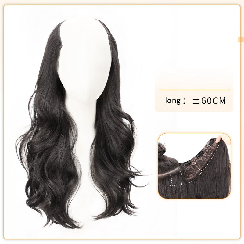 Wig piece one-piece big wave U-shaped curly hair natural fluffy hair volume wig female long hair seamless  (Available)