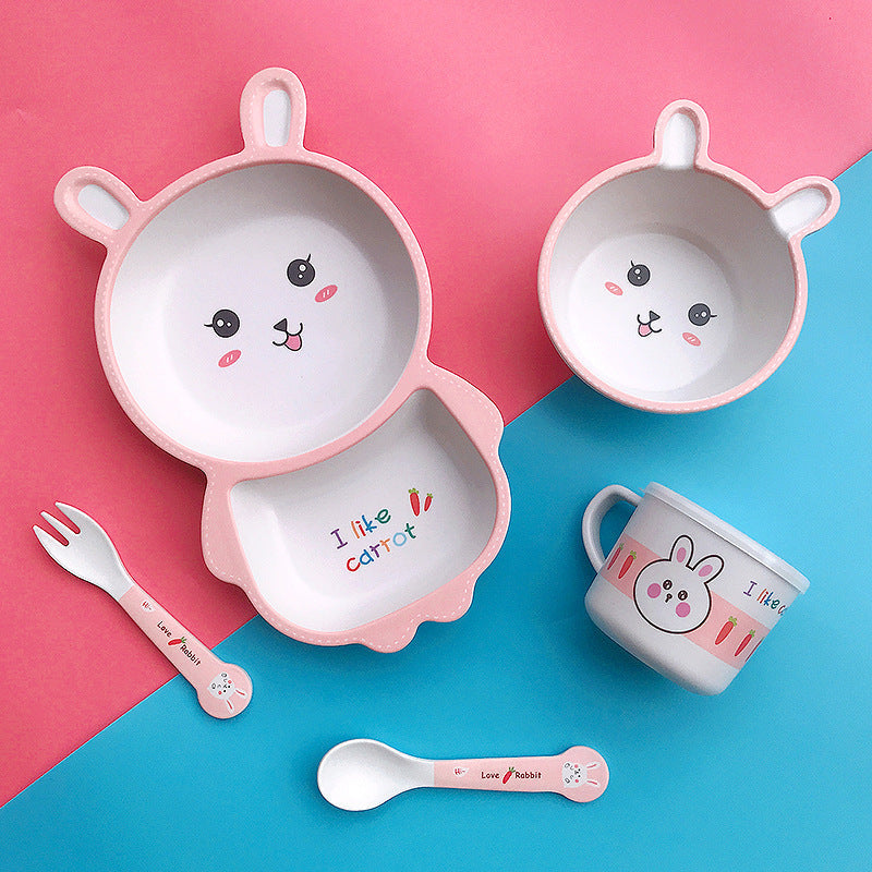 Baby feeding bowl with Bamboo Fiber spoon and Bamboo Fiber straw
