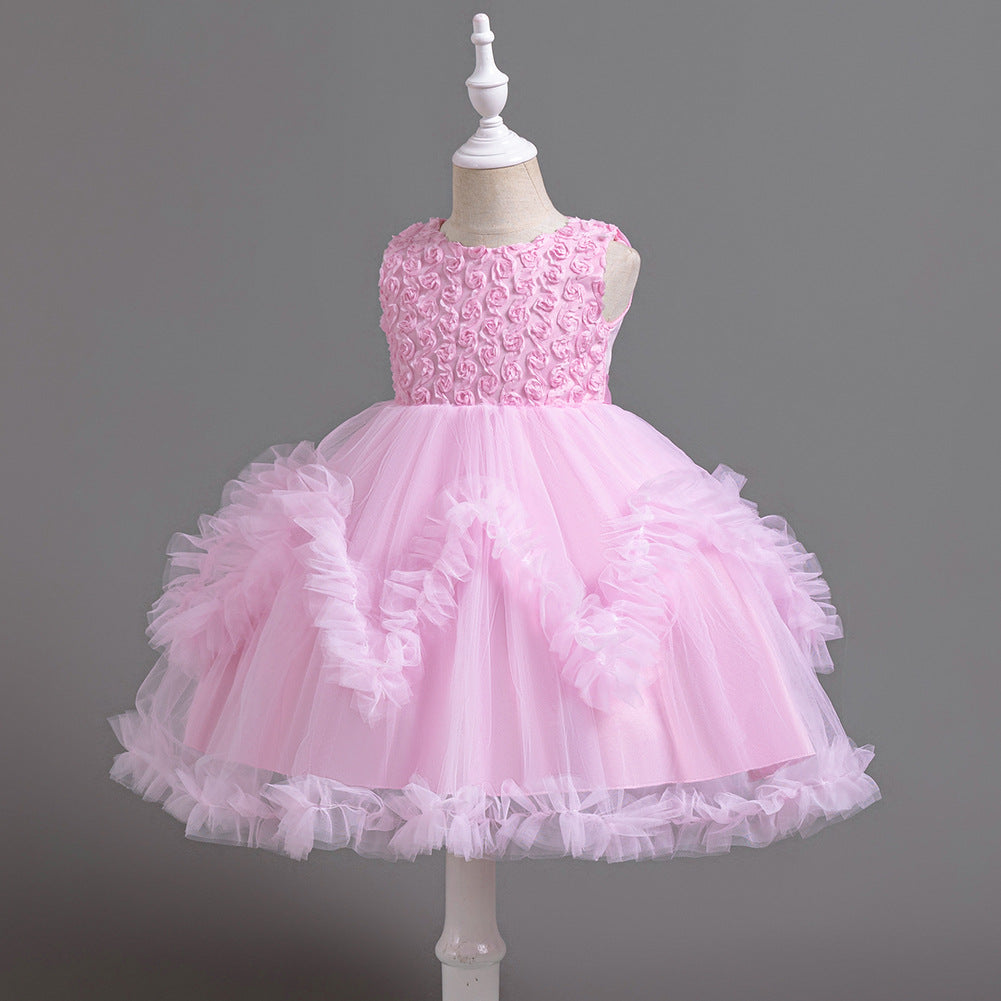 Girls Princess Tulle Dress, Elegant Baby Flower Girl Gown for Host & Stage Performance, Puffy Party Dress for Special Occasions