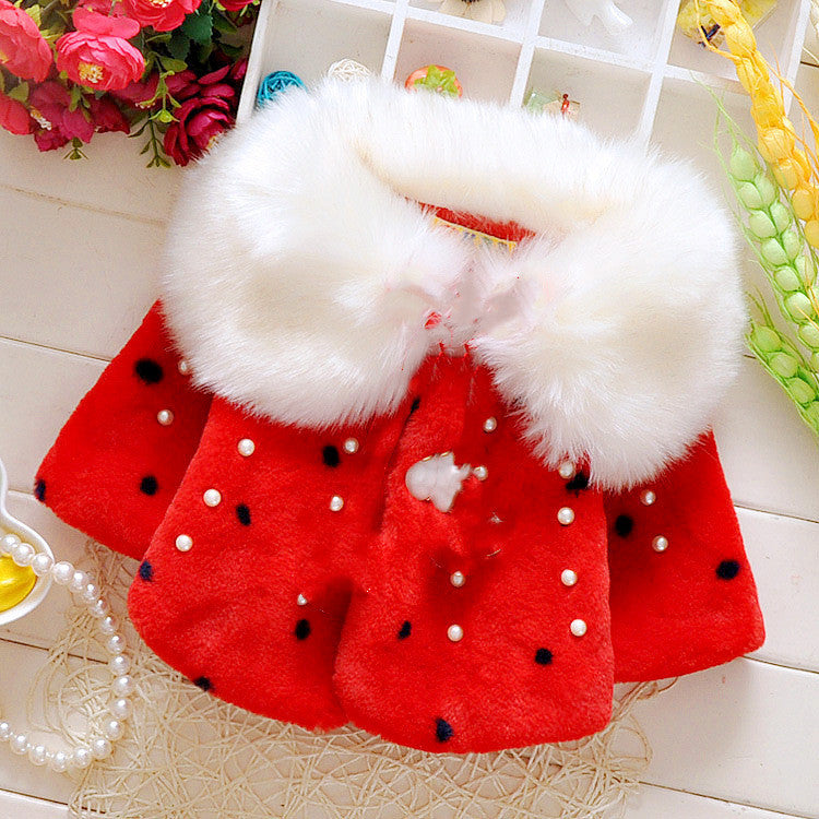 New Baby Girl Winter Coat Cloak Fur Collar Warm Thick Velvet Children's Clothes Kids (Available)