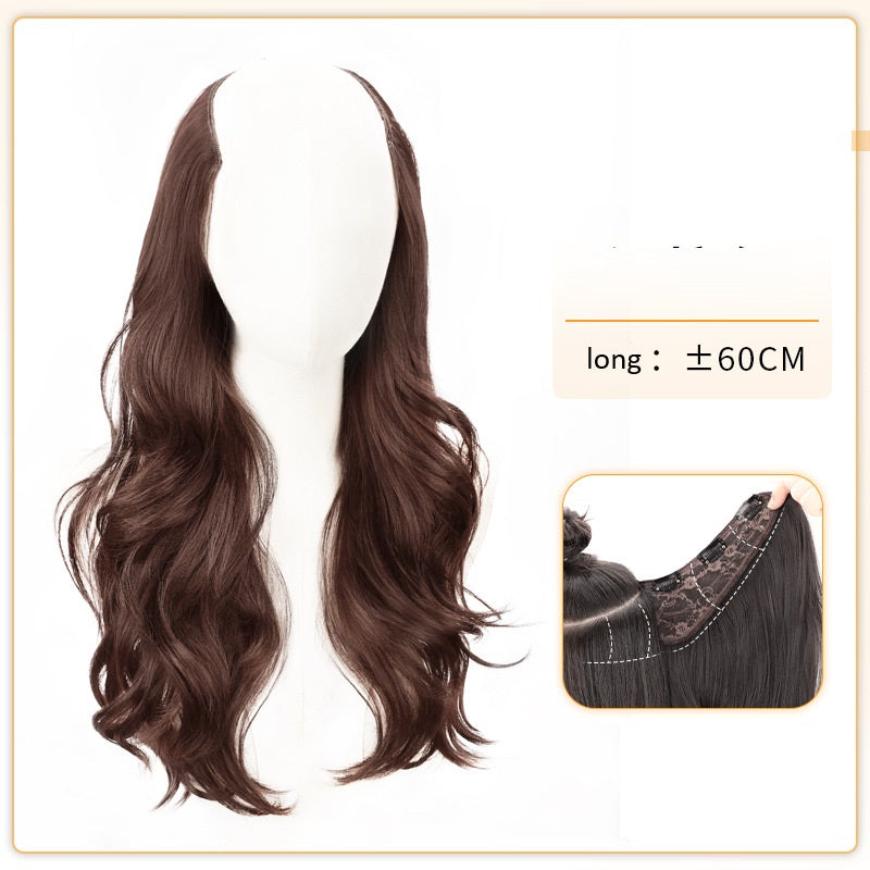 Wig piece one-piece big wave U-shaped curly hair natural fluffy hair volume wig female long hair seamless  (Available)