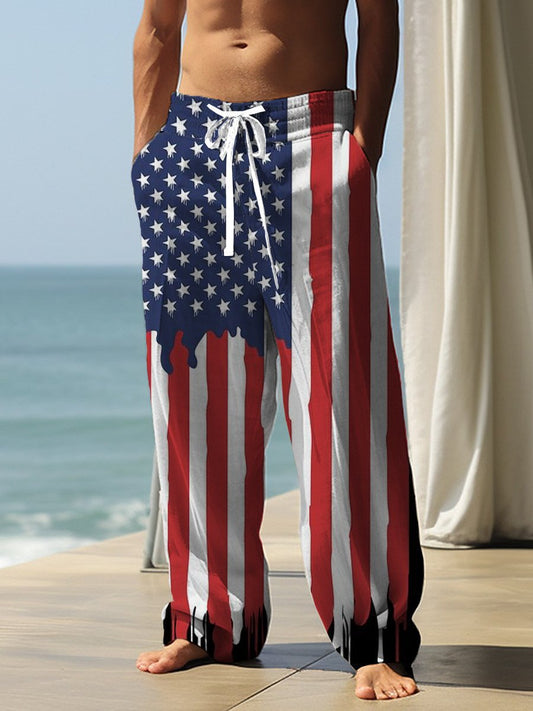 Autumn Men's Health Cloth Straight-leg Pants 3D Digital Vintage Print Ethnic Style Baggy Pants