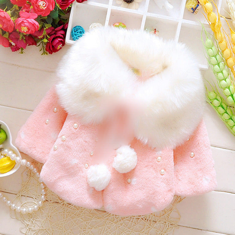 New Baby Girl Winter Coat Cloak Fur Collar Warm Thick Velvet Children's Clothes Kids (Available)