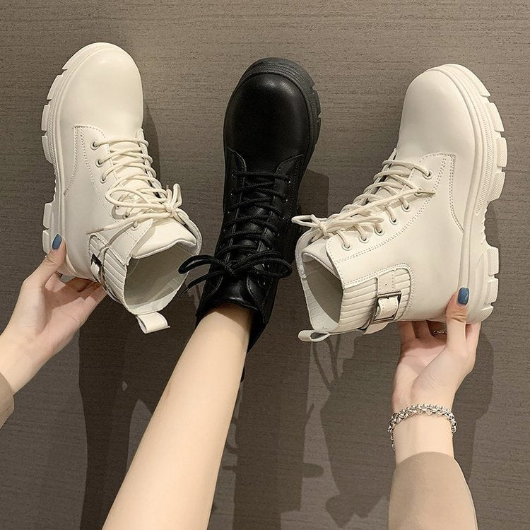 Korean Style Student Fashion New Platform Inner Height Increase High-top Shoes[available]