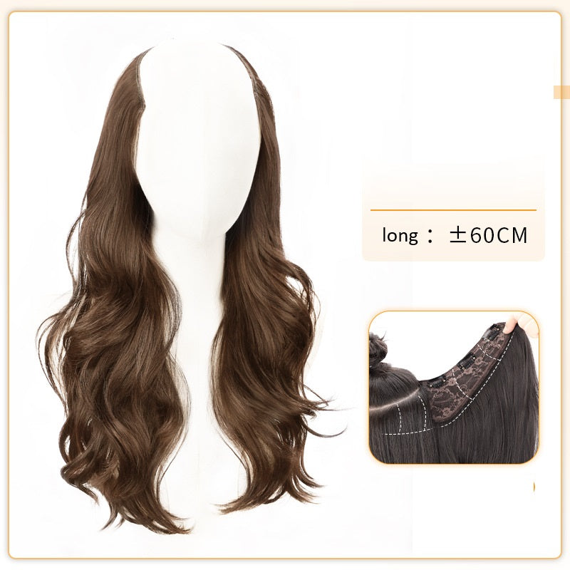 Wig piece one-piece big wave U-shaped curly hair natural fluffy hair volume wig female long hair seamless  (Available)