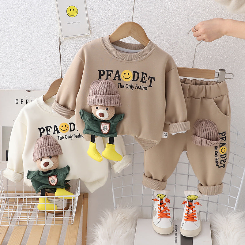 Boys' Winter Plush Thickened Sweater Two Piece Set baby clothes