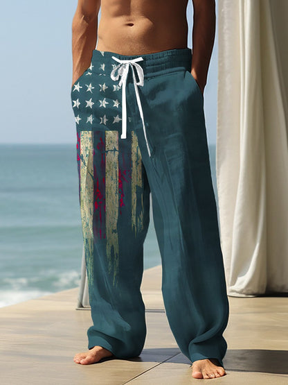 Autumn Men's Health Cloth Straight-leg Pants 3D Digital Vintage Print Ethnic Style Baggy Pant