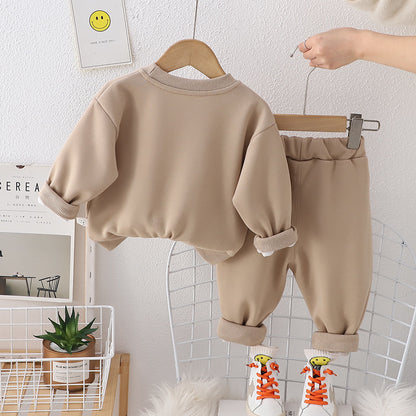 Boys' Winter Plush Thickened Sweater Two Piece Set baby clothes