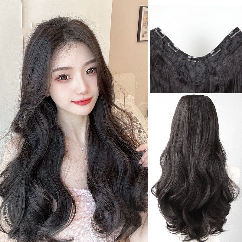 Wig piece one-piece big wave U-shaped curly hair natural fluffy hair volume wig female long hair seamless  (Available)