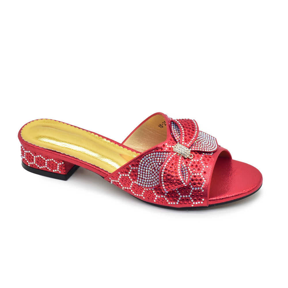 Bowknot Rhinestone Daily Low-top Sandals Casual (Available)