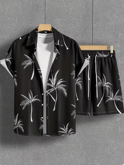 Short Sleeve Men's Summer Loose Foreign Trade Cross-border Casual Hawaiian Floral Beach Shirt Shorts