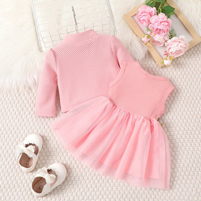 Girl's spring and autumn style waist flower design dress (Available)