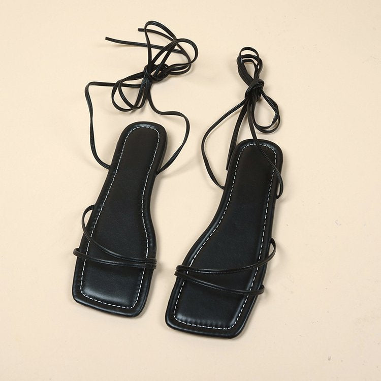 European And American Ankle Ring Bandage Cloth Flat Sandals Women's Summer