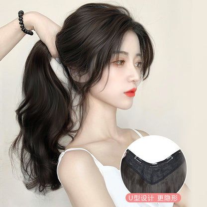 Wig piece one-piece big wave U-shaped curly hair natural fluffy hair volume wig female long hair seamless  (Available)