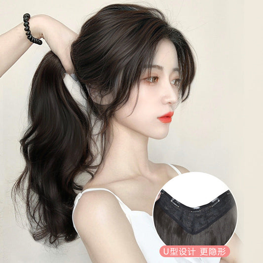 Wig piece one-piece big wave U-shaped curly hair natural fluffy hair volume wig female long hair seamless  (Available)