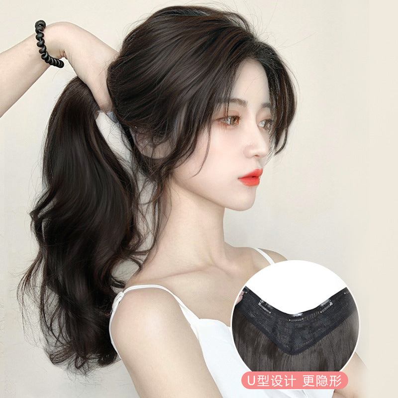 Wig piece one-piece big wave U-shaped curly hair natural fluffy hair volume wig female long hair seamless  (Available)