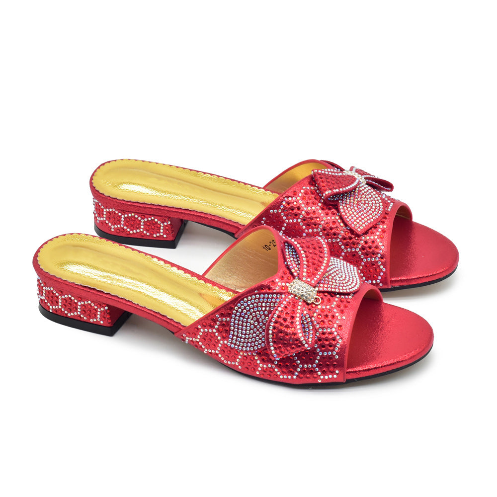 Bowknot Rhinestone Daily Low-top Sandals Casual (Available)