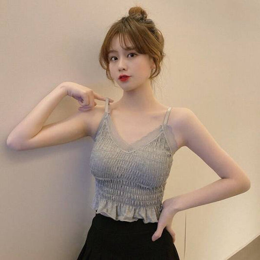 Lace Camisole Female Threaded Chest Pad Tube Top Outer Wear Bottoming Women Clothes (Available)
