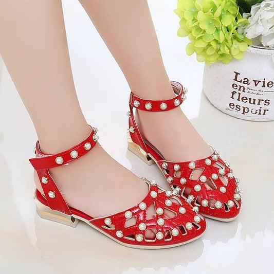 Children's High Heels Korean Version Princess Fish Mouth Bow Little Girl Crystal Shoes