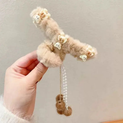Hair Claw Headwear Women Fashion Faux Fur Hair Clip Acrylic Large Hair Claw Korea For Girl Winter Crab Barrette Hair Accessories