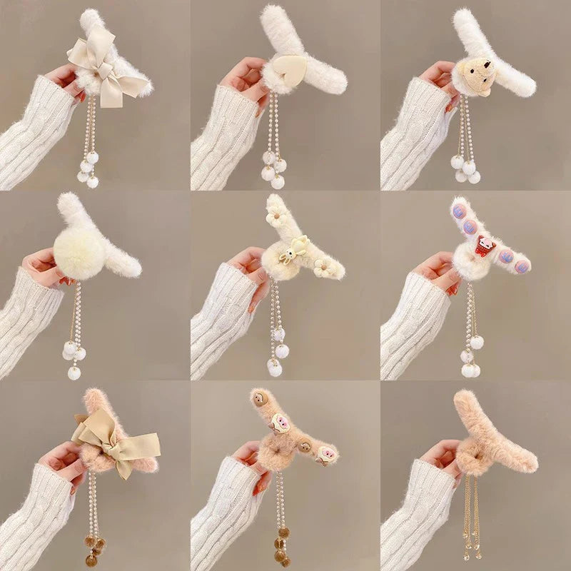 Hair Claw Headwear Women Fashion Faux Fur Hair Clip Acrylic Large Hair Claw Korea For Girl Winter Crab Barrette Hair Accessories