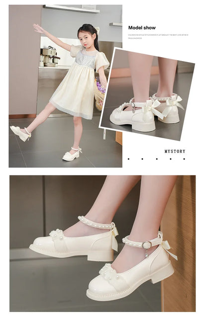 Spring Autumn Girl Glossy Leather Shoes Fashion Children Princess Causal Dress Flats Sweet Bowtie Kids School Mary Jane Shoes