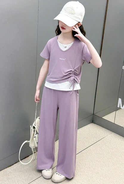 Child Summer Outfit Clothes for Teens Elementary Kids Girl Set Sweatshirt Korean Reviews Many Girls Student Suit 11