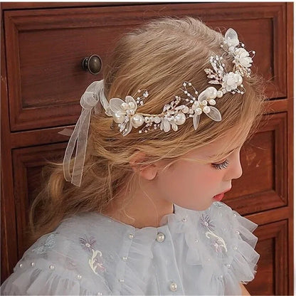 Elegant Girls Headband Lmitated Pearl Hair Headdress Baby Girls Flower Wreath Bride Garland Head Hoop Wedding Headbands Hair