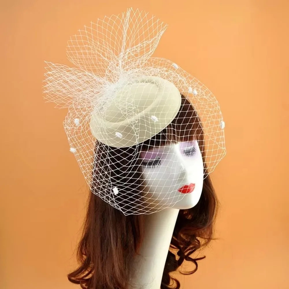 Retro Black Veil Small Top Hat Mesh Wool Felt Hats Bride Headpiece Hair Accessories