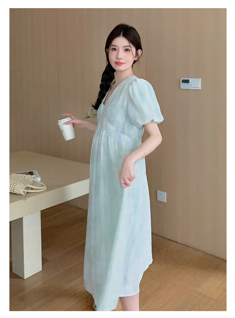 Pregnant Women's Dress Summer  Fashionable Western Style Loose Belly Covering French High Waisted Long Skirt