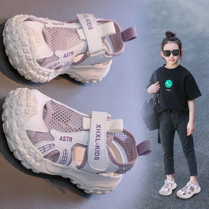 Boys and Girl's Casual Sandals Anti Kick Closed-toe Kid's Beach Shoes Summer Mesh Breathable Children's Sports Sandals