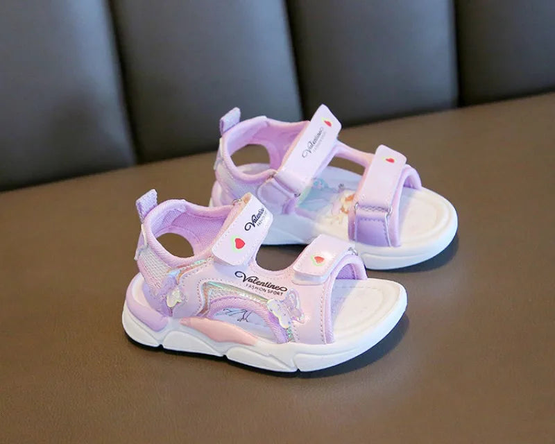 Sandalias Princess Sandals Summer New Cartoon Girl Shoe Soft Sole Baby Sandals Fashion Beach Shoe Flat Sandals Kid Shoe