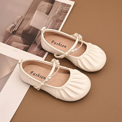 Fashion Girls Soft Sole Princess Leather Shoes Spring Autumn New Style Pearl Embellished Kids Loafers