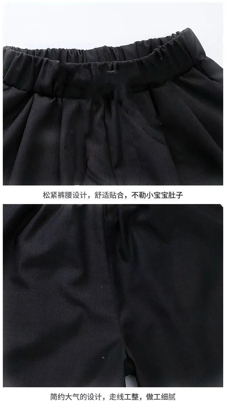 Teens Boys Summer Set Children's Wear Thin 2025 New Handsome British Style Boy White Cotton Short Sleeved Shirt+Black Shorts+Tie